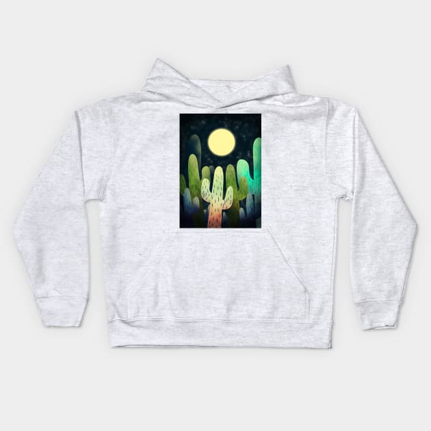 Night Time Cactus Kids Hoodie by Swadeillustrations